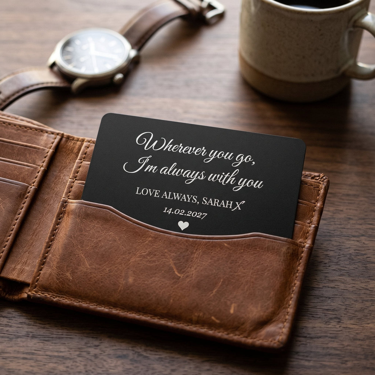 Engraved love note wallet card