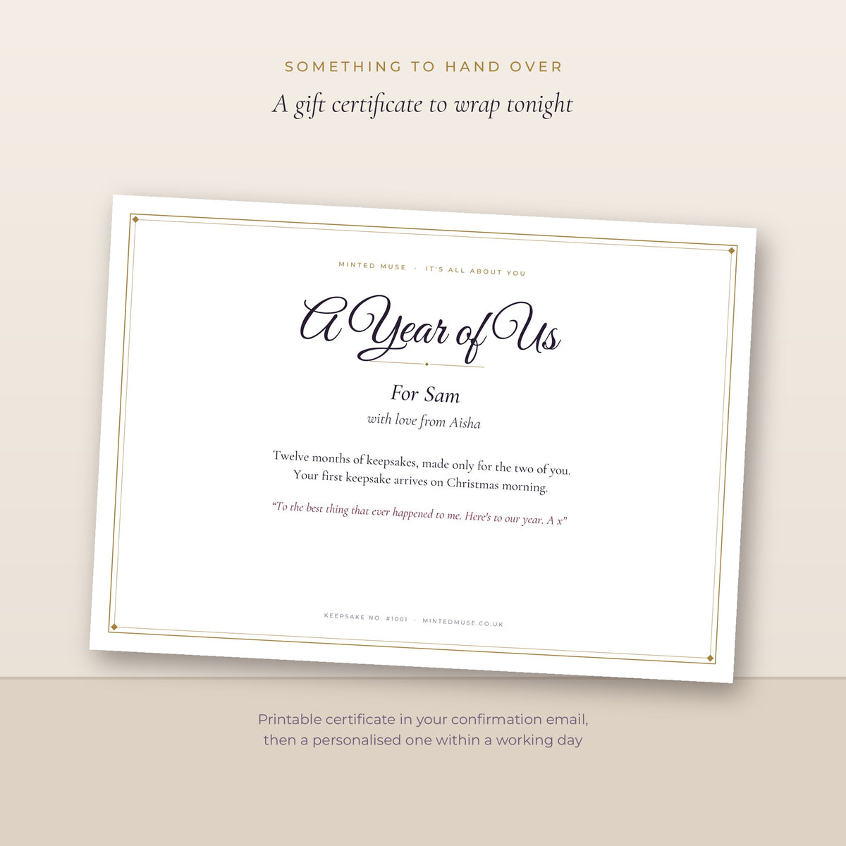 Personalised A Year of Us gift certificate to print and wrap