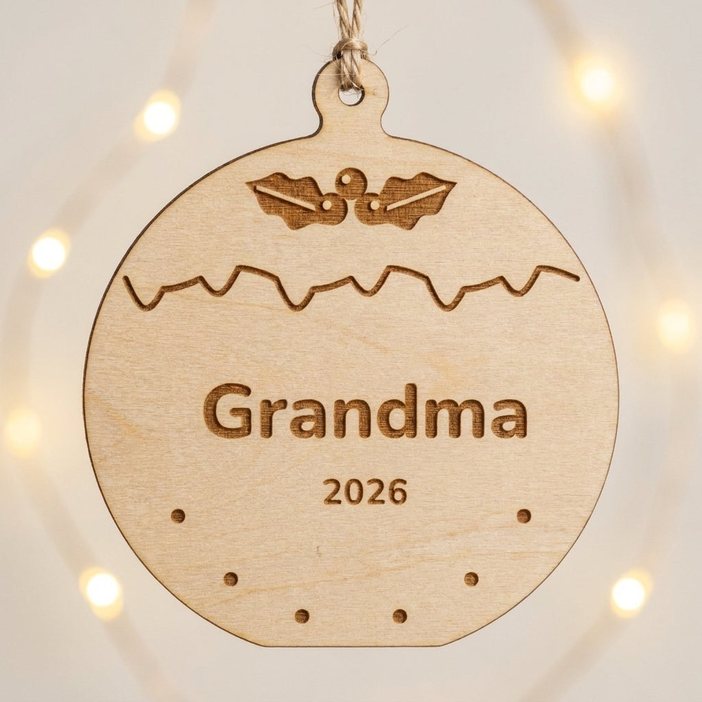 Personalised wooden Christmas pudding ornament