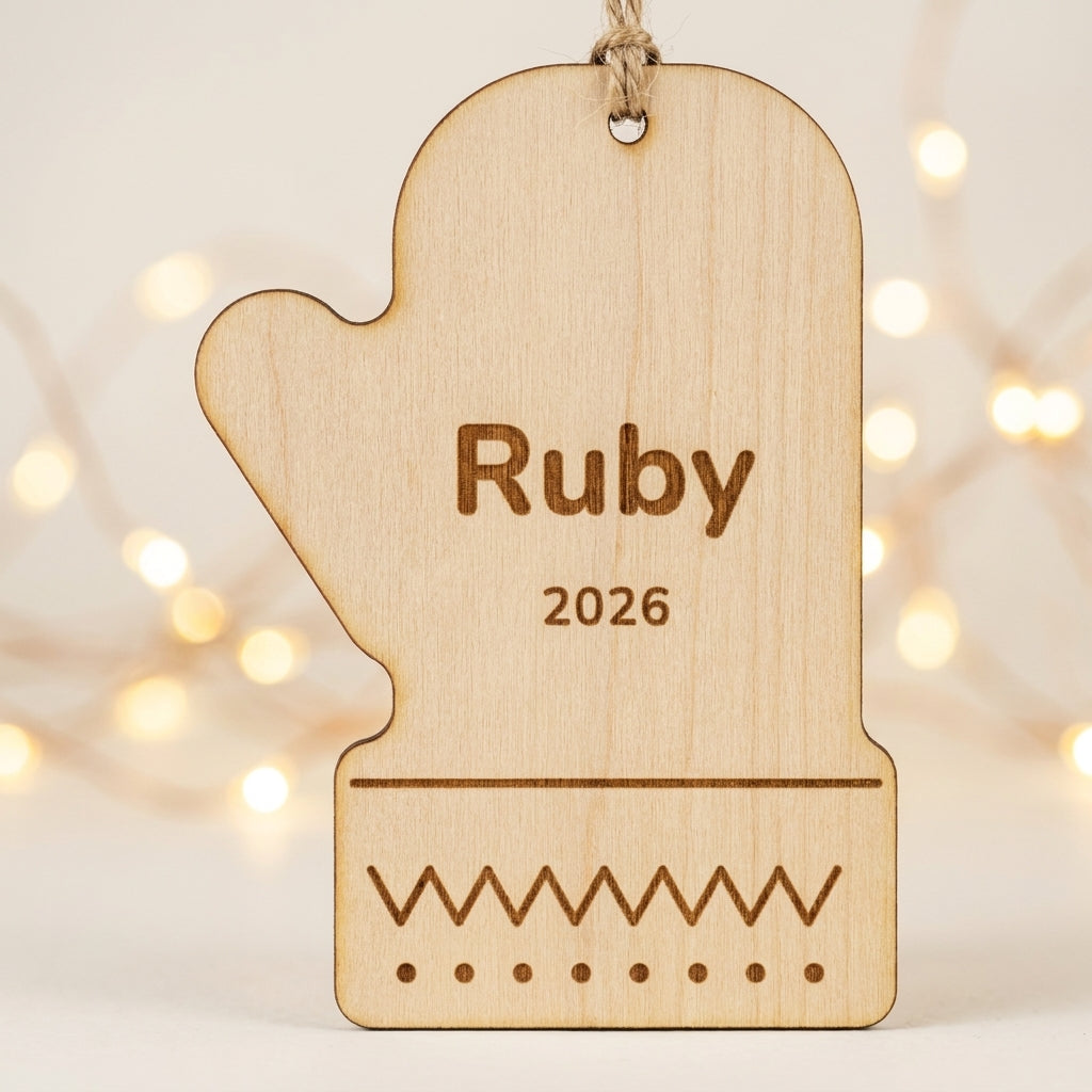 Personalised wooden mitten ornament