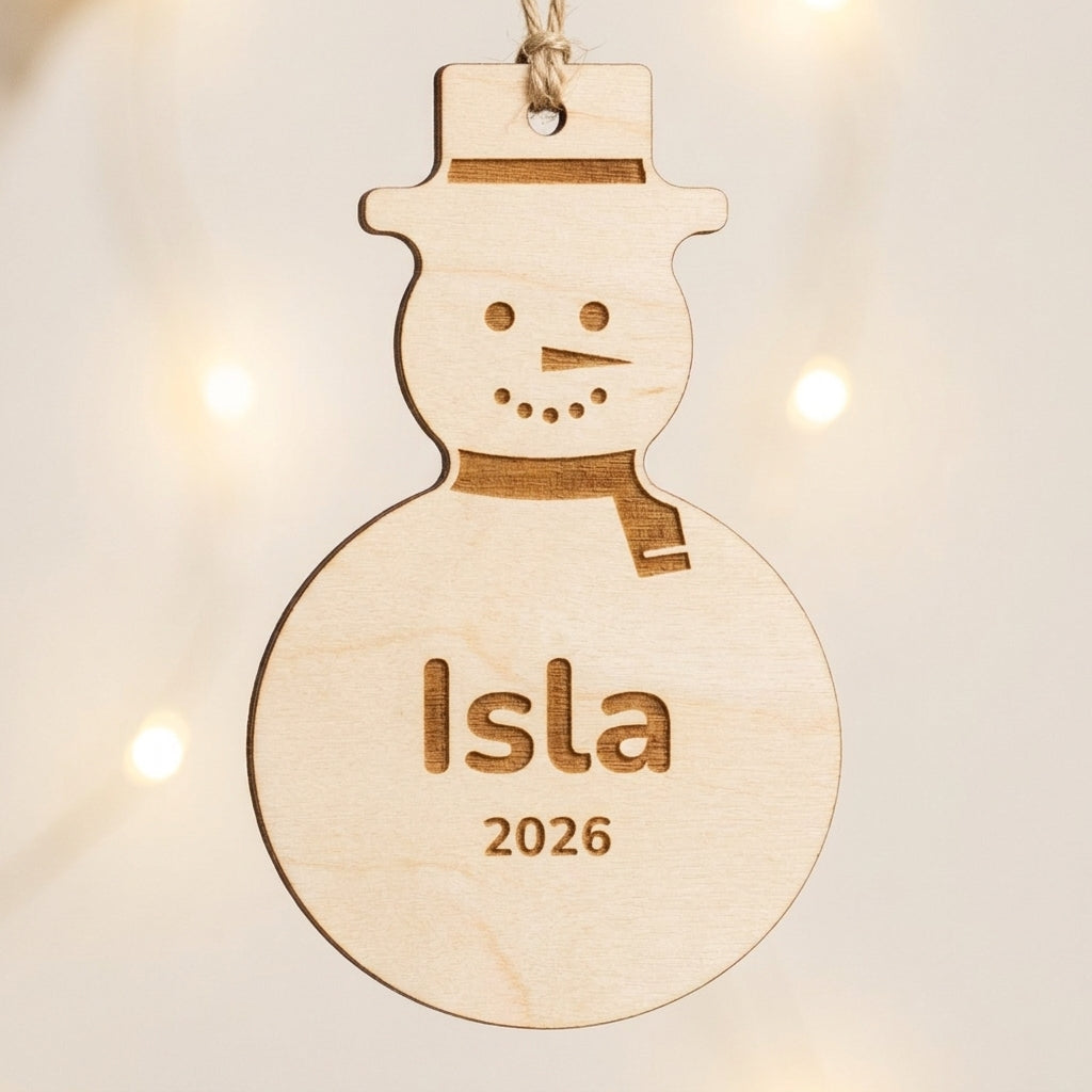 Personalised wooden snowman ornament