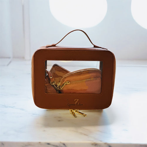 Brown personalised clear make-up bag