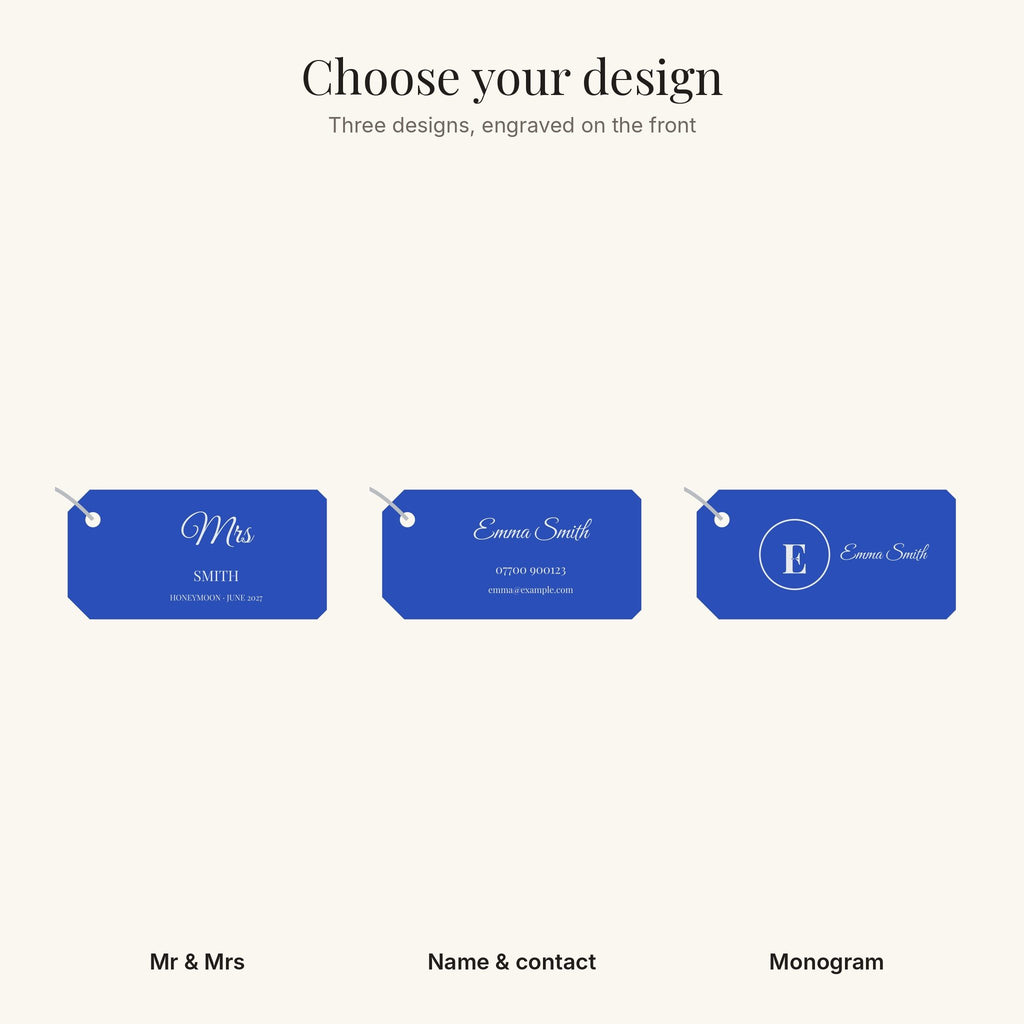 The three luggage tag designs