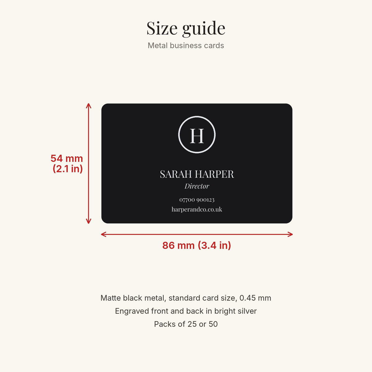 Size guide: 86 × 54 mm