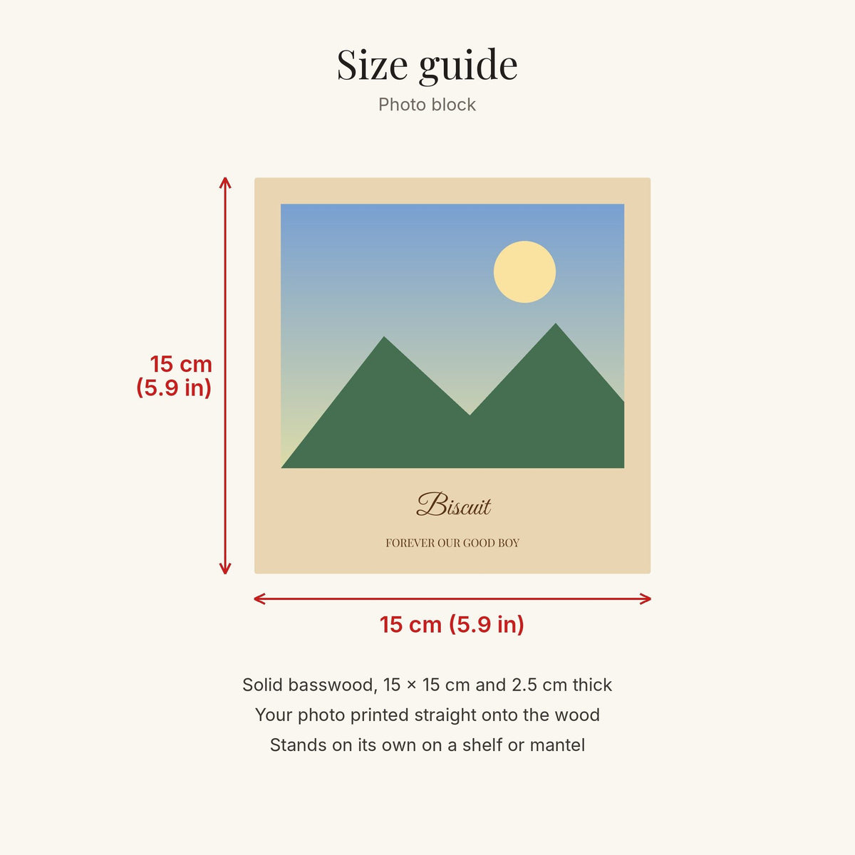 Size guide: 15 × 15 cm