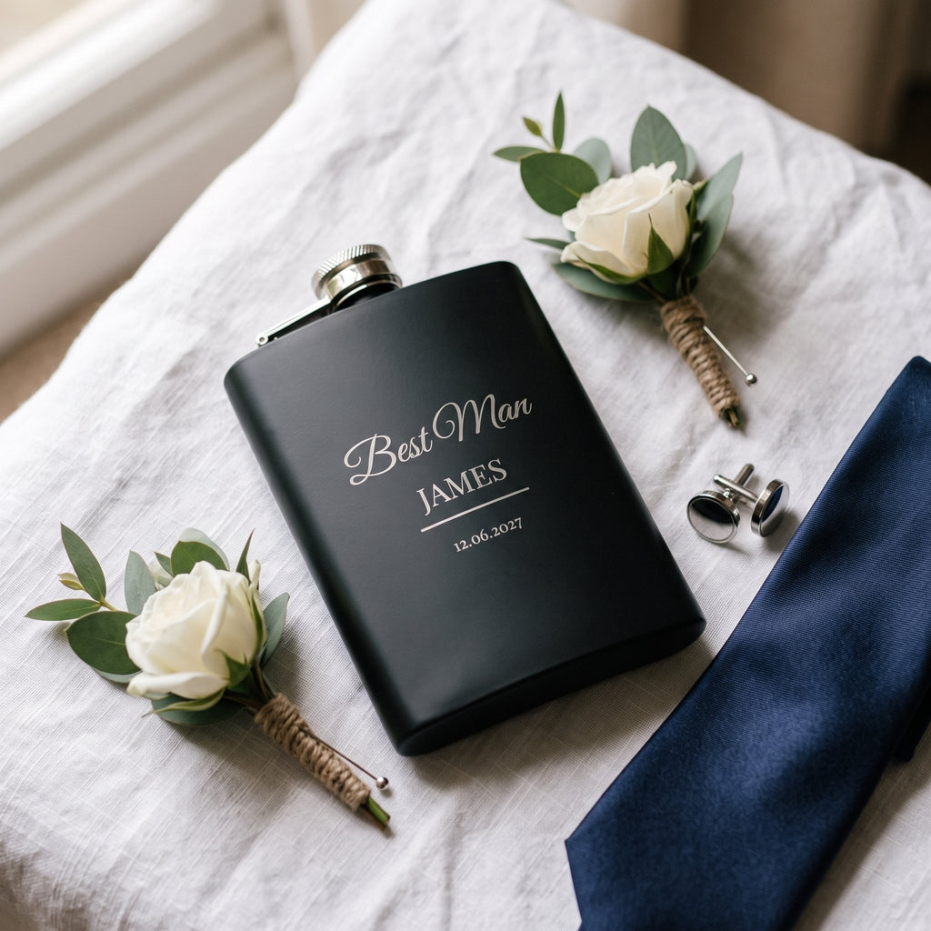 Personalised engraved black hip flask 4
