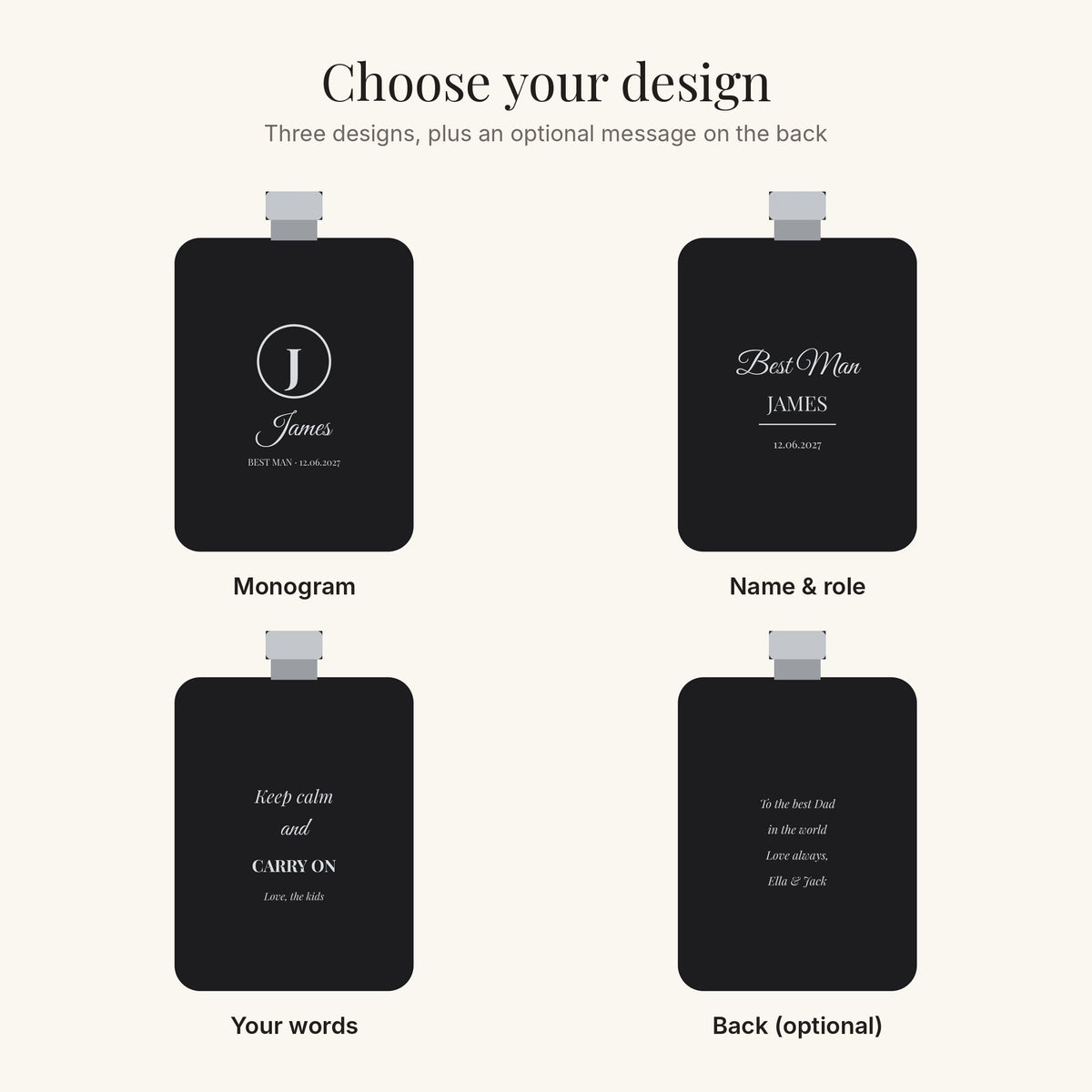Personalised engraved black hip flask 5