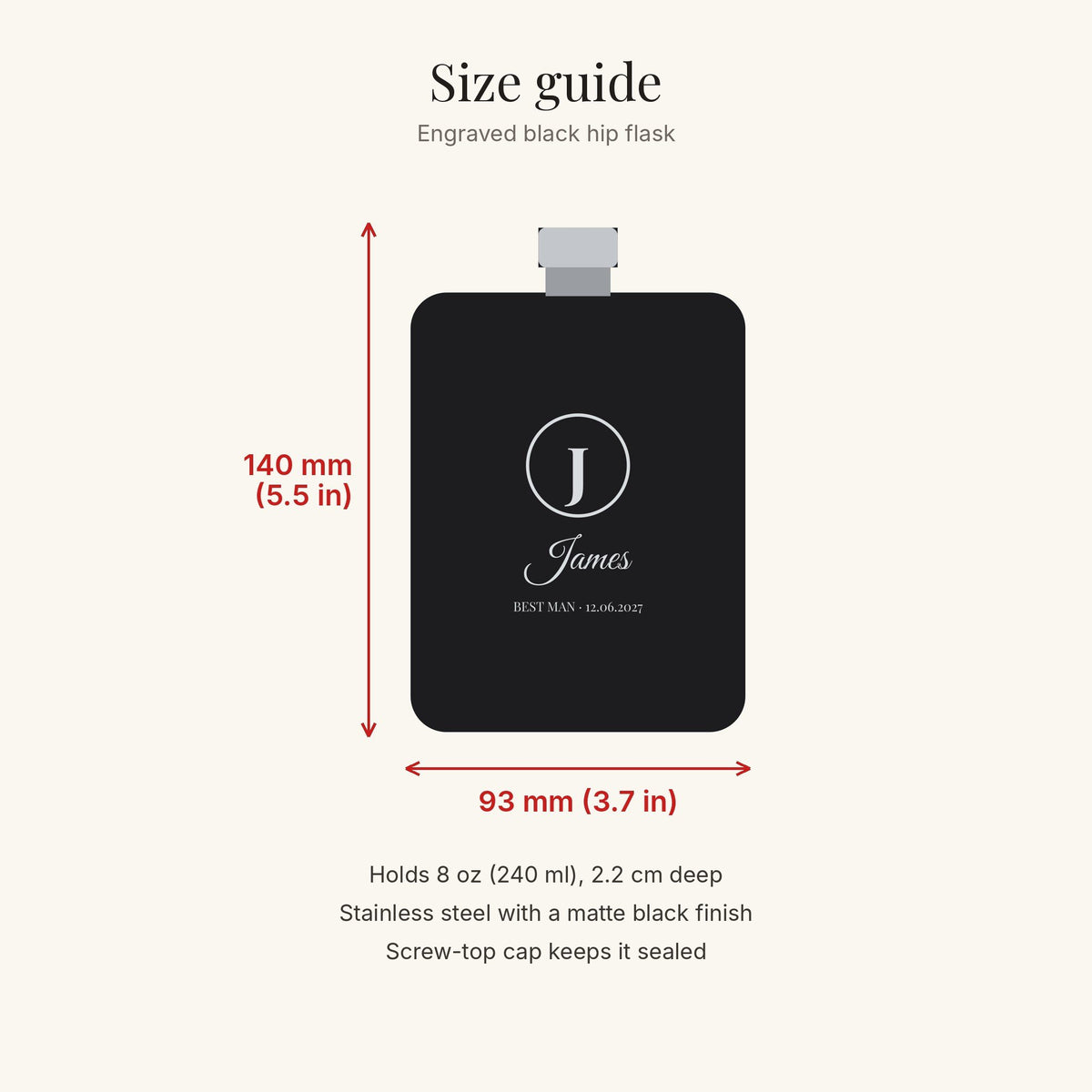 Personalised engraved black hip flask 6