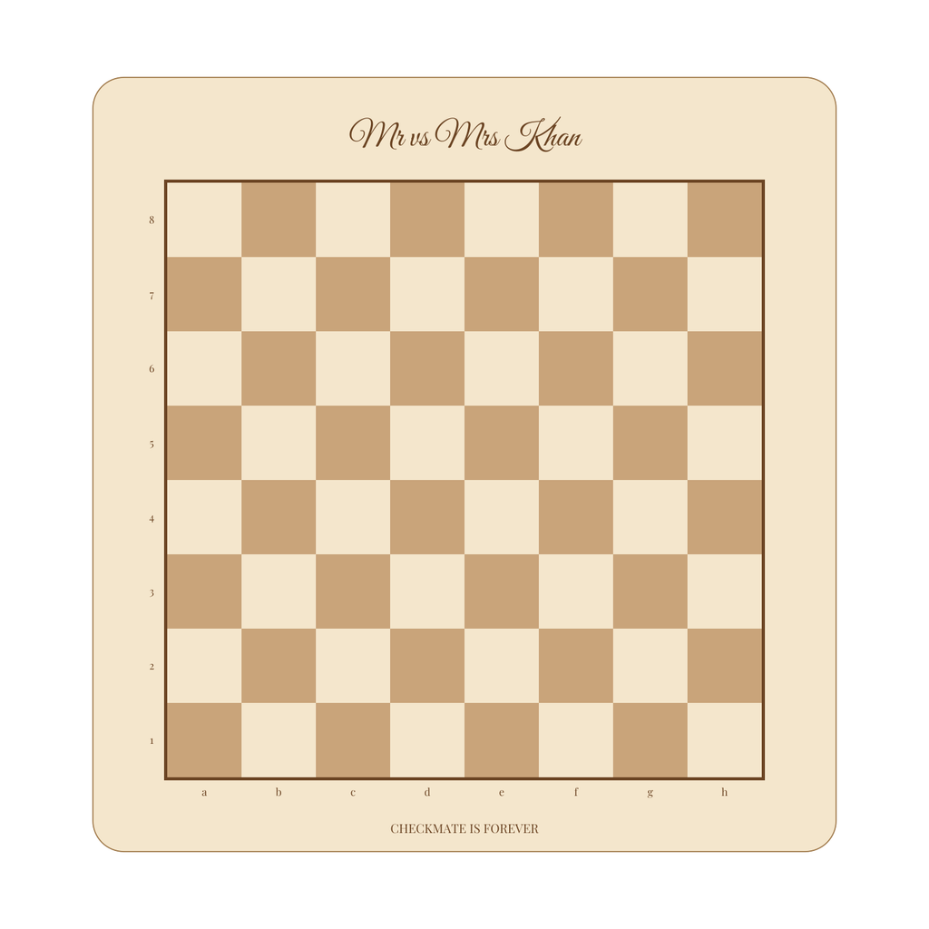 Layout of the personalised Mr & Mrs chess set showing where your names go