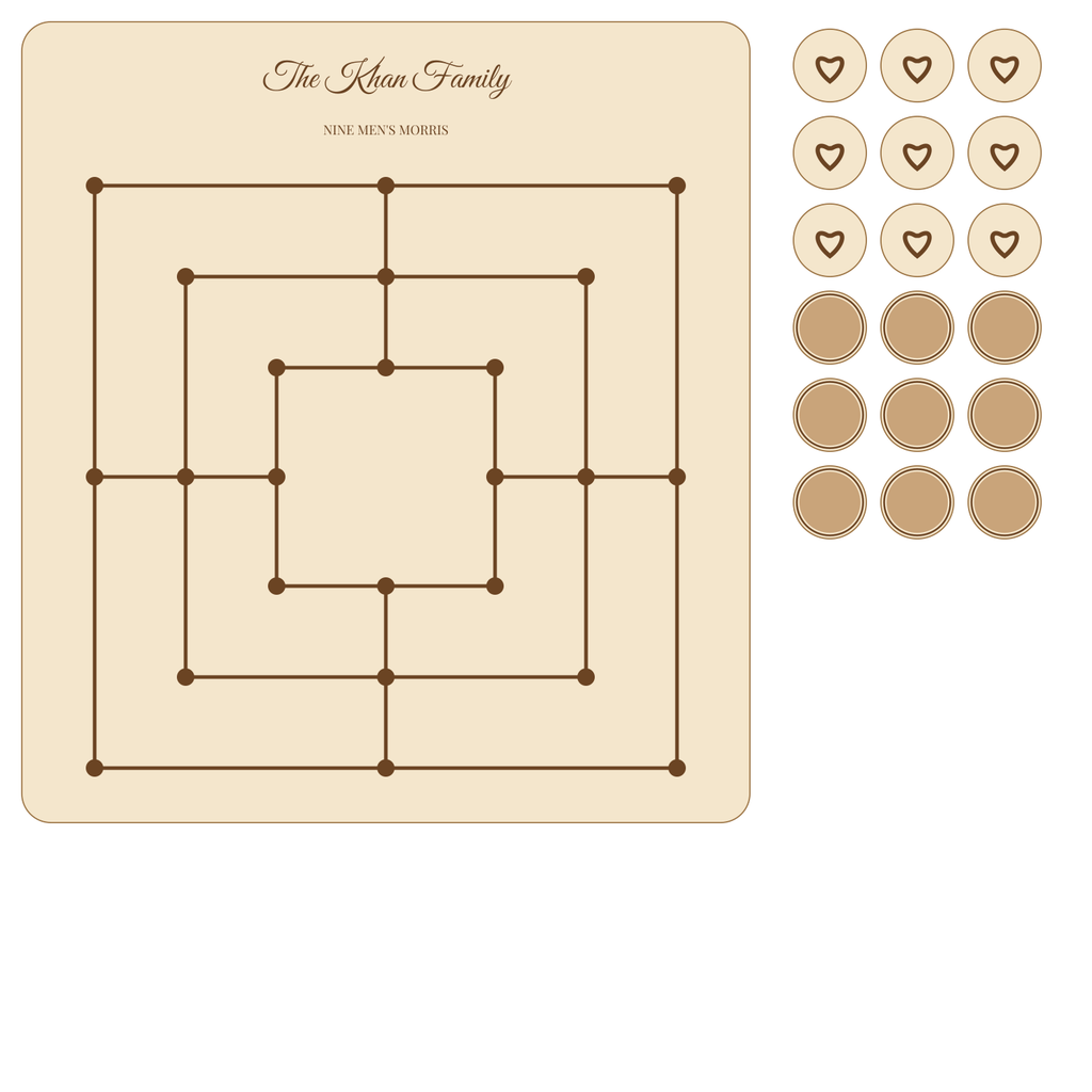 Layout of the personalised Nine Men's Morris board with the optional photo