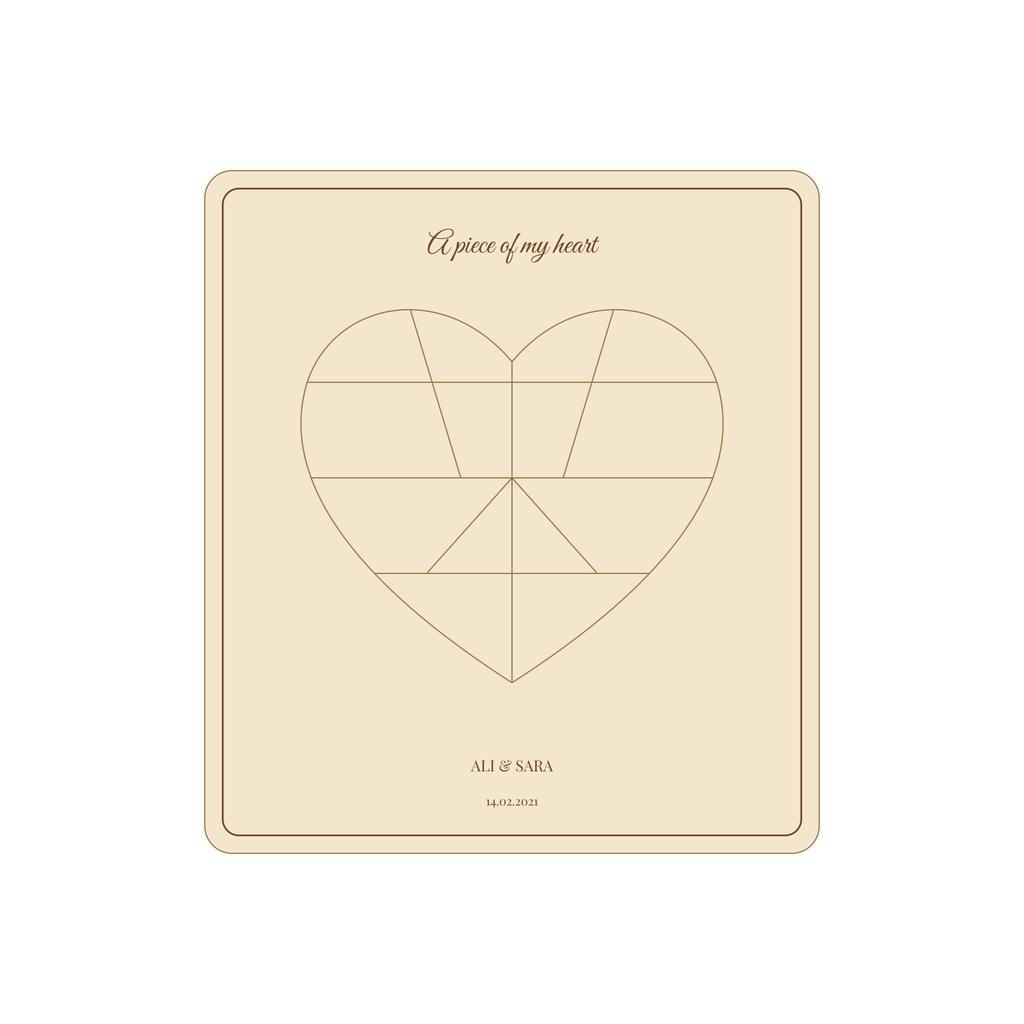 Layout of the personalised 'Piece of My Heart' puzzle showing where your names go