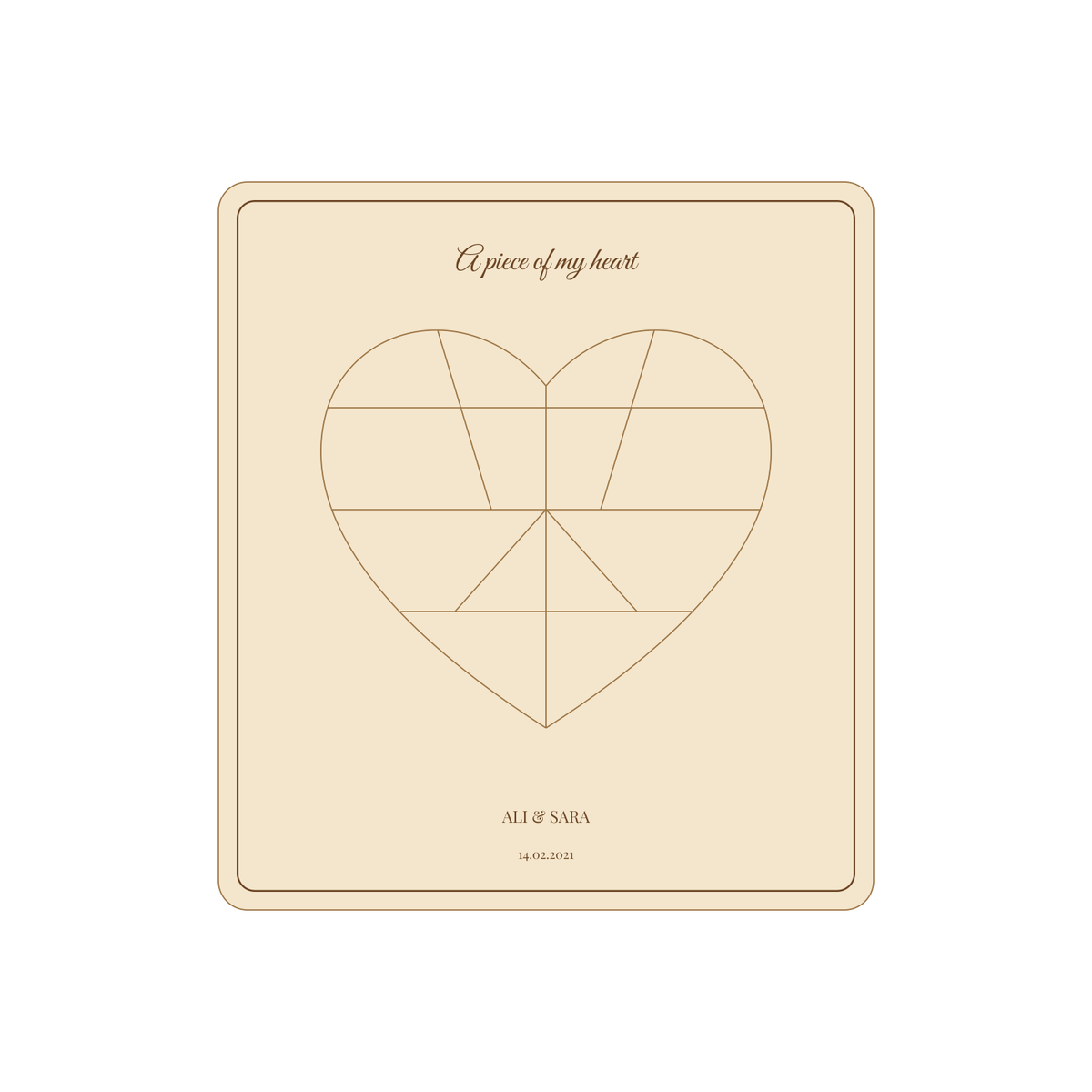 Layout of the personalised 'Piece of My Heart' puzzle showing where your names go
