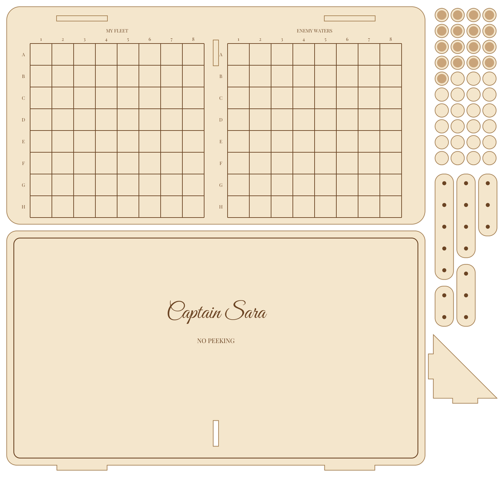 Second player's board and named screen of the personalised Sea Battle game