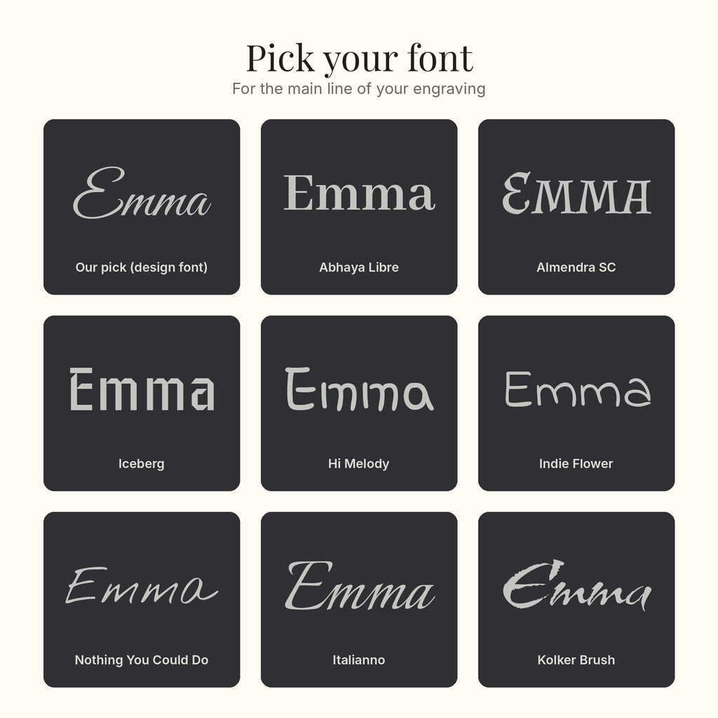 Nine font choices for the engraving