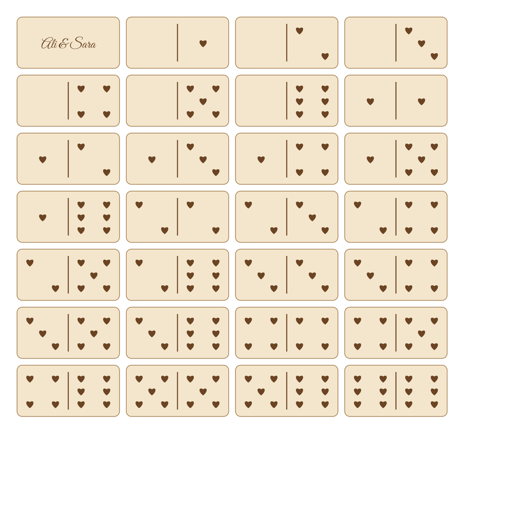 Layout of the personalised dominoes set showing where your names go