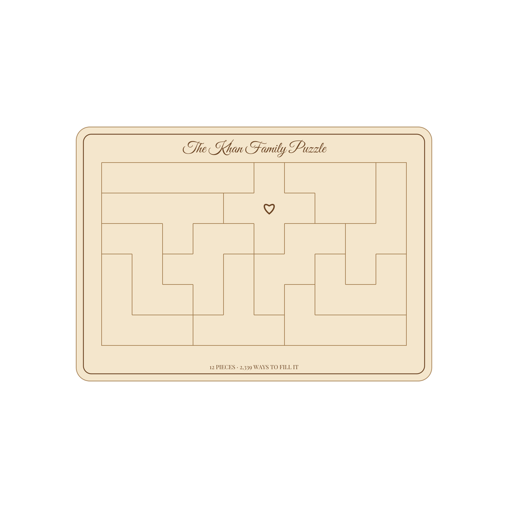 Layout of the personalised pentomino puzzle showing where your names go