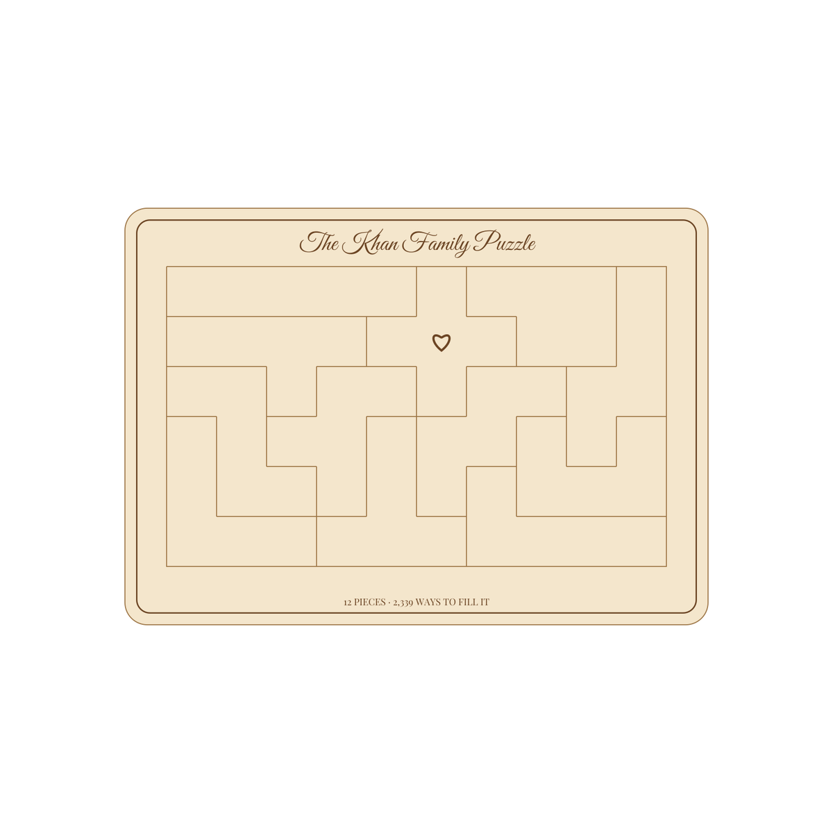 Layout of the personalised pentomino puzzle showing where your names go