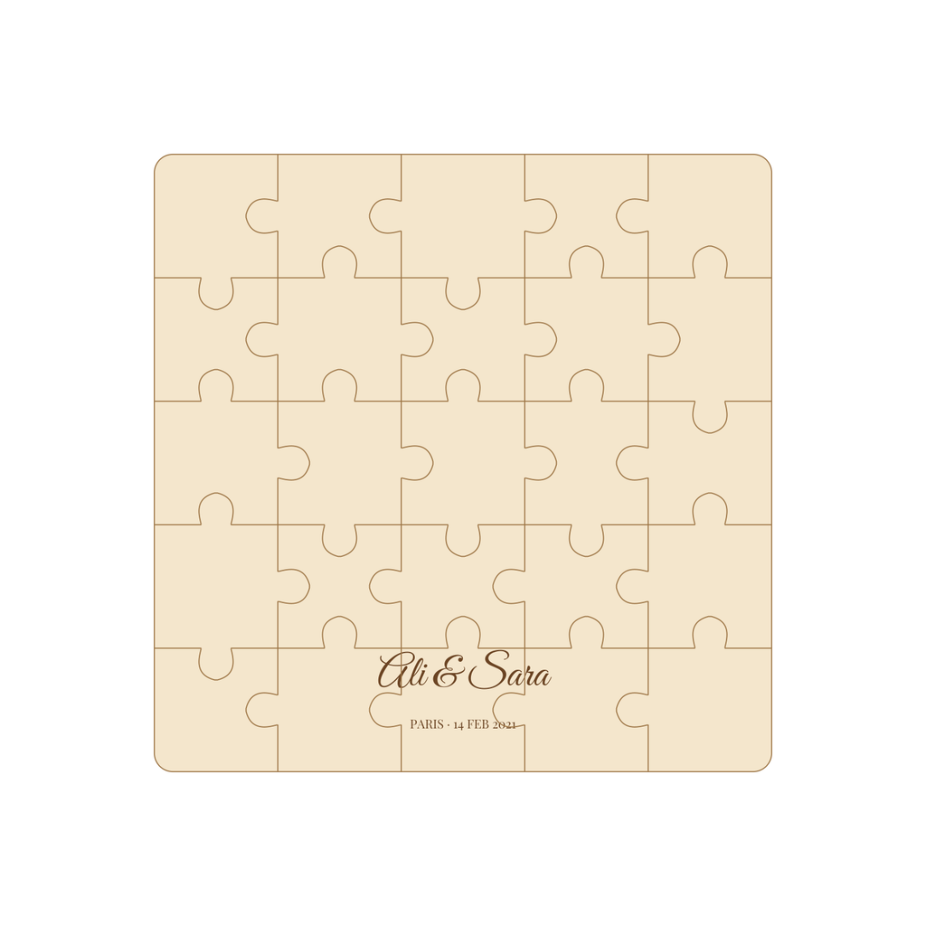 Layout of the personalised photo jigsaw puzzle showing where your names go