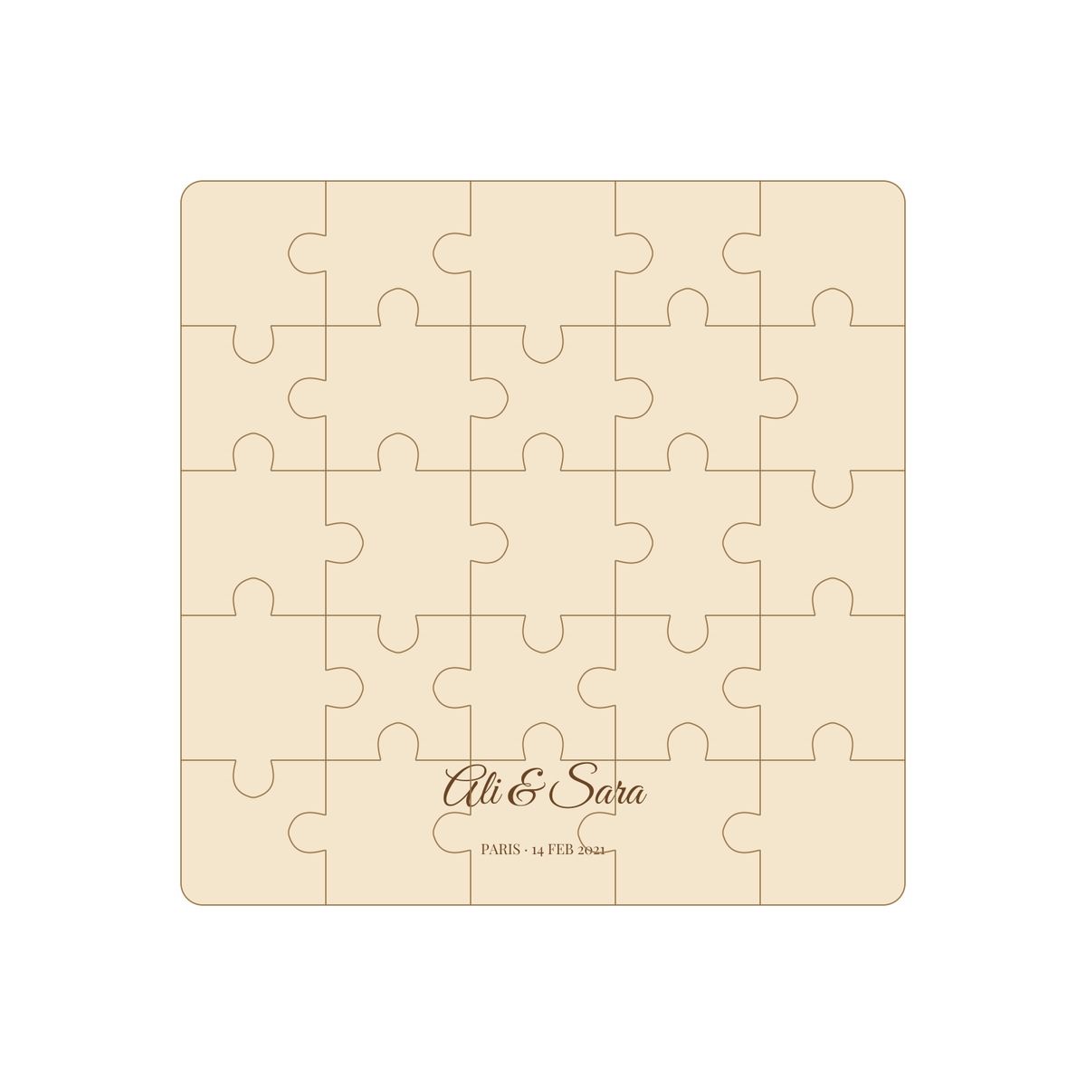 Layout of the personalised photo jigsaw puzzle showing where your names go